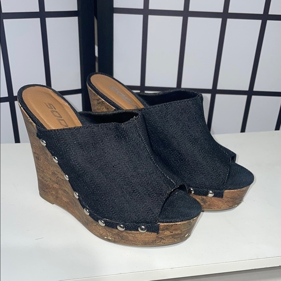 Women's dark wash denim Wedge Sandals - Picture 4 of 7